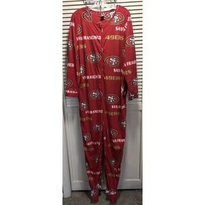 NFL San Francisco 49ers Zip Up Foot Pjs logo One Piece NWOT Size XL Red/Gold